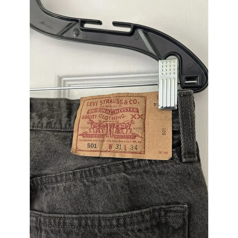 Vintage Levi’s 501 Jeans USA Made Black Denim Measures 30x34 Distressed Faded 95